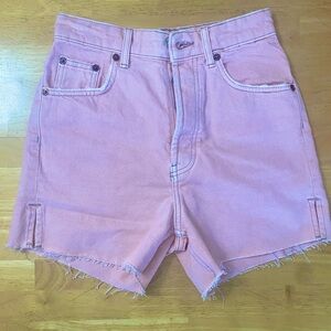 Zara Bubblegum Pink Distressed High Rise Denim Shorts Size 2